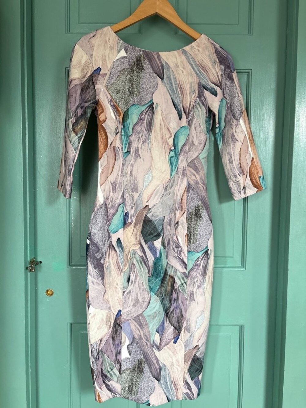 H&M Elegant Abstract Watercolor Pencil Dress with 3/4 Sleeves